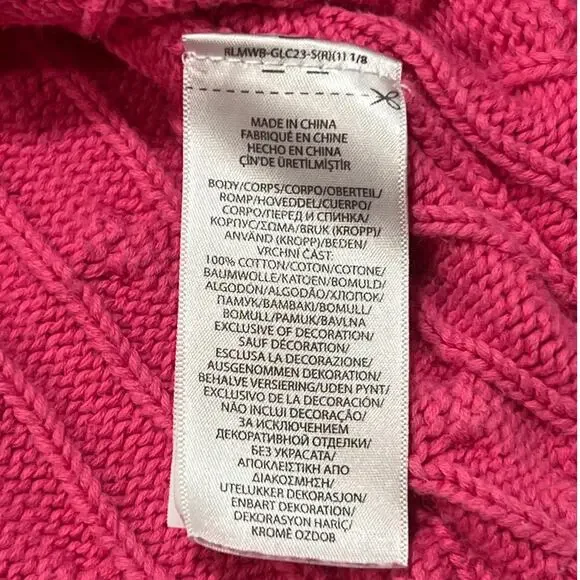 Polo Ralph Lauren Womens Size Medium Pink Cotton Cable Neck V Neck Sweater - Picture 5 of 7